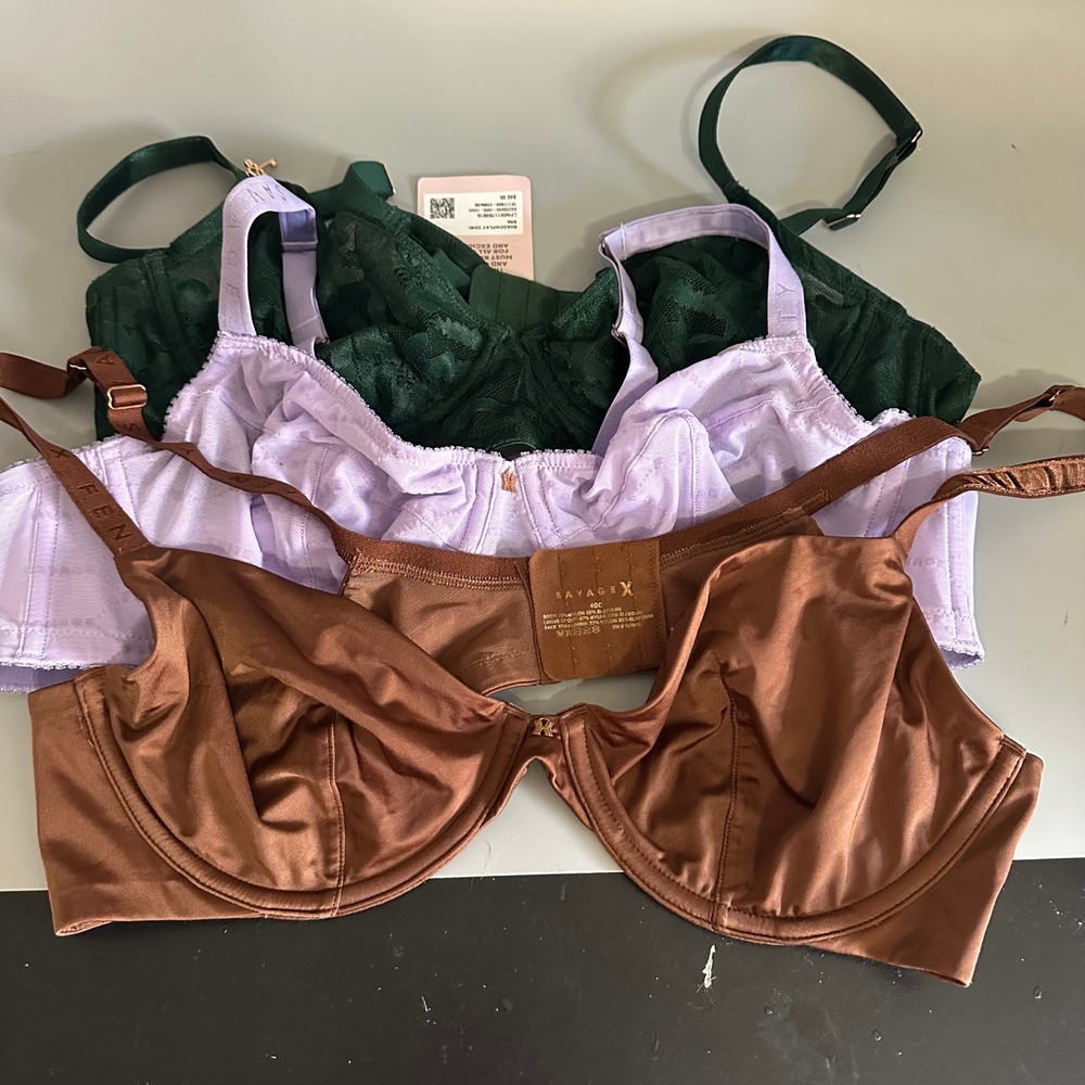 Savage X Fenty Bra Bundle 40C Shadowplay Demi Lace Mesh Satin 3 Pack New